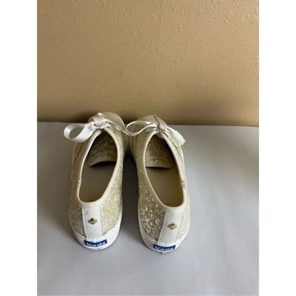 Keds x Kate Spade Glitter Sneakers Cream Ribbon Lace Womens 7
